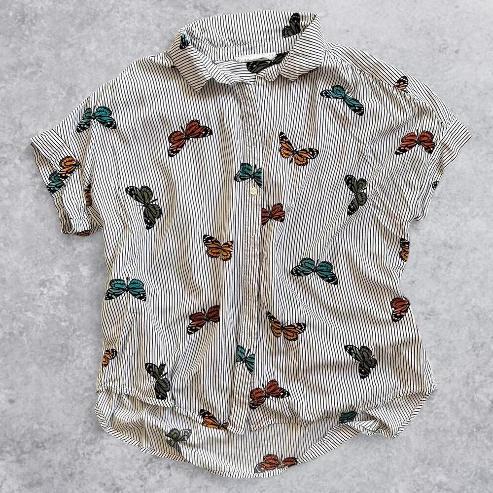 Jane & Delancey White & Black Striped Butterfly Print Button-Up Blouse – Women's